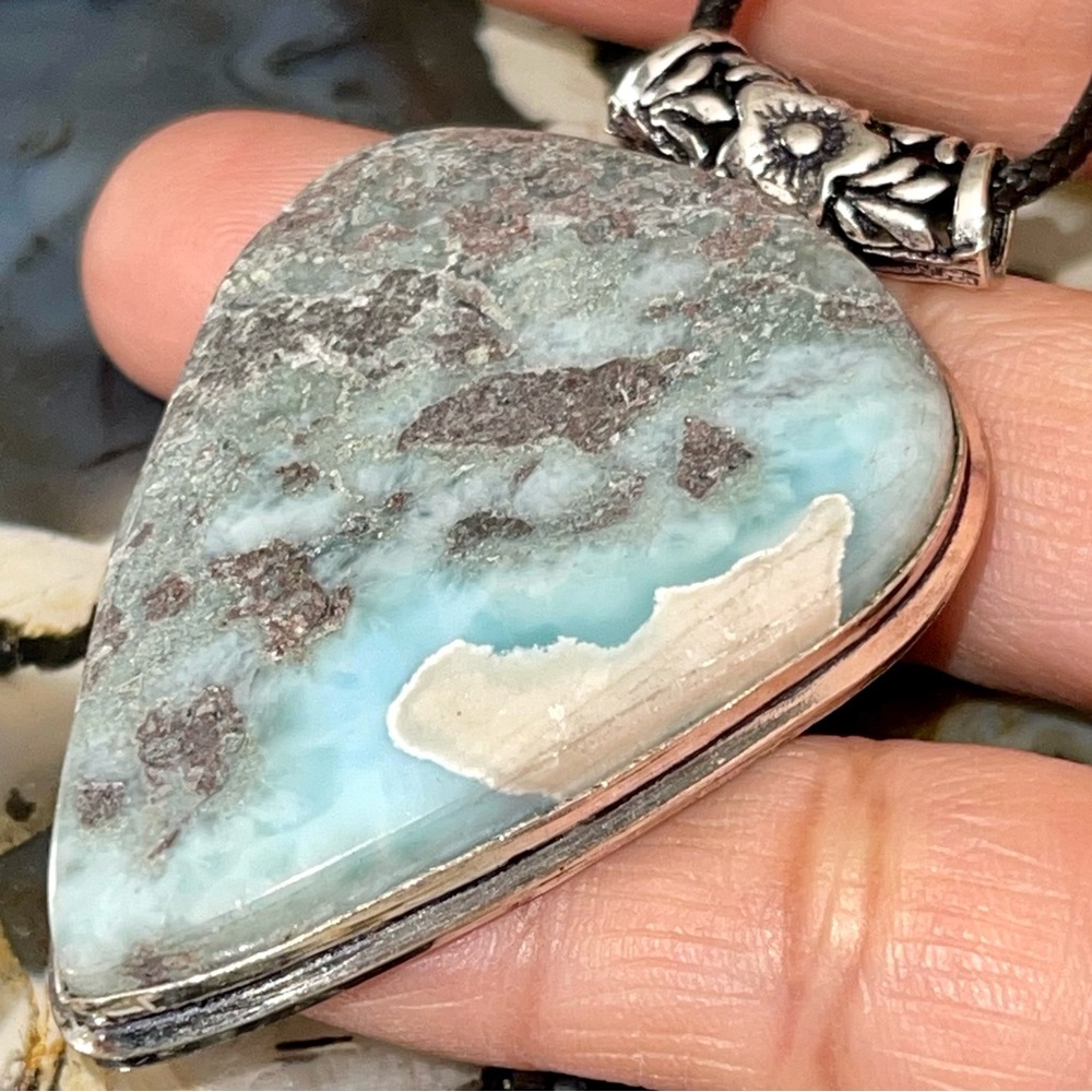 Large Teardrop Caribbean Larimar Pendant 2 1/2”